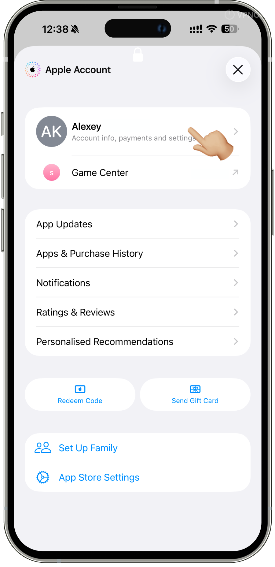 Media & Purchases and View Apple ID