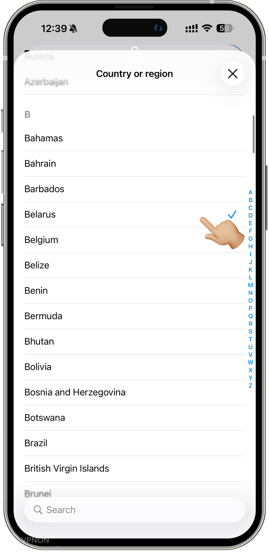 Choosing Apple ID country